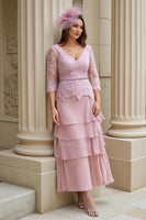 Load image into Gallery viewer, Blush Appliqued Chiffon Long Mother of the Bride Dress with Sleeves