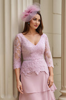Load image into Gallery viewer, Blush Appliqued Chiffon Long Mother of the Bride Dress with Sleeves