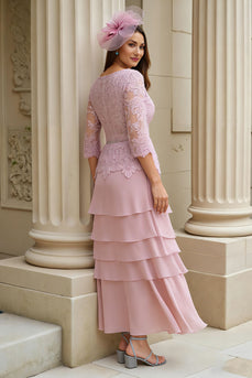 Blush Appliqued Chiffon Long Mother of the Bride Dress with Sleeves