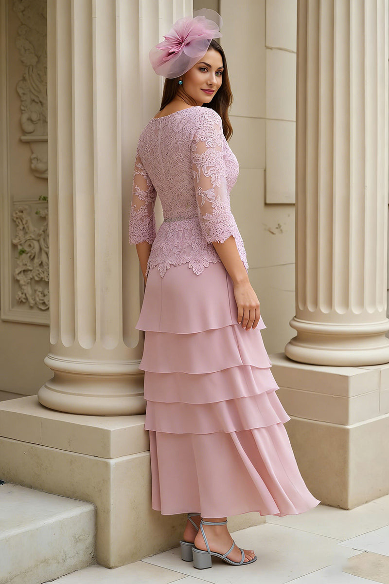 Load image into Gallery viewer, Blush Appliqued Chiffon Long Mother of the Bride Dress with Sleeves