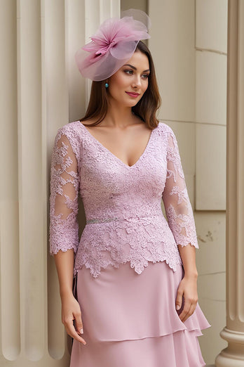 Blush Appliqued Chiffon Long Mother of the Bride Dress with Sleeves