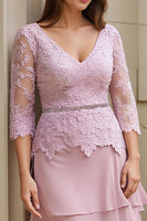 Load image into Gallery viewer, Blush Appliqued Chiffon Long Mother of the Bride Dress with Sleeves