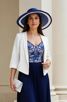 Load image into Gallery viewer, 2 Piece Navy A Line Chiffon Pleated Midi Mother of the Bride Dress with Sleeves