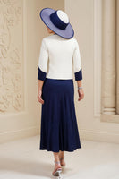 Load image into Gallery viewer, Navy 3 Piece Long Mother of the Bride Outfits with Sleeves