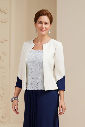 Navy 3 Piece Long Mother of the Bride Outfits with Sleeves
