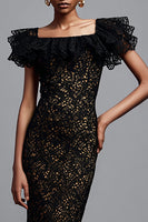 Load image into Gallery viewer, Black Mermaid Ruffled Lace Long Formal Dress with Sleeves