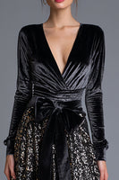 Load image into Gallery viewer, Sparkly Black Long Sleeves Sequins Holiday Party Dress with Bow