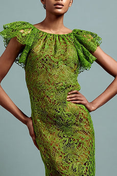 Green Mermaid Ruffled Lace Long Formal Dress