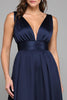 Load image into Gallery viewer, Navy A Line Deep V Neck Long Formal Dress