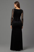 Load image into Gallery viewer, Black Sheath Velvet Illusion Neck Long Formal Dress with Sleeves