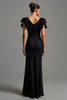 Load image into Gallery viewer, Black Lace Sheath Boat Neck Long Formal Dress with Ruffles