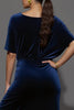 Load image into Gallery viewer, Navy Sheath Velvet Long Ruched Formal Dress with Slit