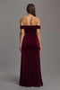 Load image into Gallery viewer, Burgundy Velvet Sheath Off The Shoulder Long Formal Dress with Slit