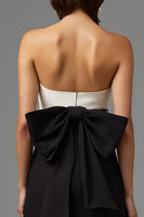 Load image into Gallery viewer, Simple Black and White Patchwork Satin Strapless Long Formal Dress with Bow