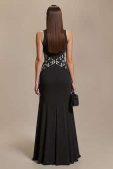 Mermaid Black Long Formal Dress with Appliques
