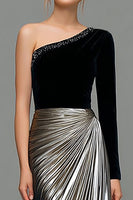Load image into Gallery viewer, Sparkly Black and Grey One Shoulder Metallic Long Holiday Party Dress