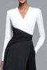 Load image into Gallery viewer, Black and White Patchwork Sheath Long Formal Dress with Sleeves