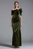 Load image into Gallery viewer, Olive Velvet Off the Shoulder Sheath Long Holiday Party Dress with Bow