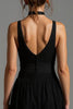 Load image into Gallery viewer, Black V-Neck A Line Lace Long Formal Dress