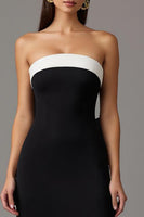 Load image into Gallery viewer, Black and White Sheath Strapless Long Formal Dress with Slit