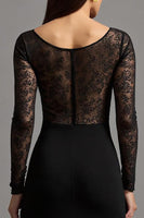 Load image into Gallery viewer, Black Sheath Illusion Neck Long Sleeves Formal Dress with Lace