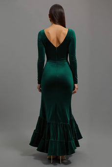 Dark Green Mermaid Velvet Long Sleeves Holiday Party Dress