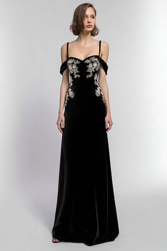 Black Velvet A Line Cold Shoulder Long Holiday Party Dress