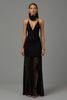 Load image into Gallery viewer, Black Sheath V Neck 3D Flowers Long Formal Dress with Lace