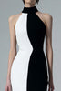 Load image into Gallery viewer, Black and White Sheath High Neck Long Formal Dress with Slit