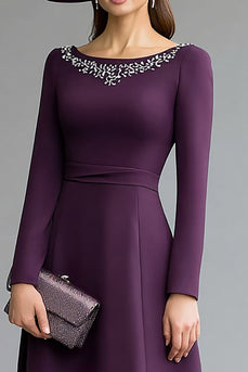 Sparkly Dark Purple A Line Beaded Midi Mother of the Bride Dress