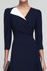 Load image into Gallery viewer, Black and White A Line Patchwork Ruched Midi Work Dress