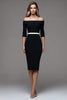 Load image into Gallery viewer, Black Off the Shoulder Half Sleeves  Pencil Midi Work Dress