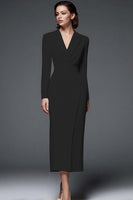 Load image into Gallery viewer, Queendancer Women Simple Ivory Pencil Long Blazer Dress with Sleeves Shawl Lapel Work Dress