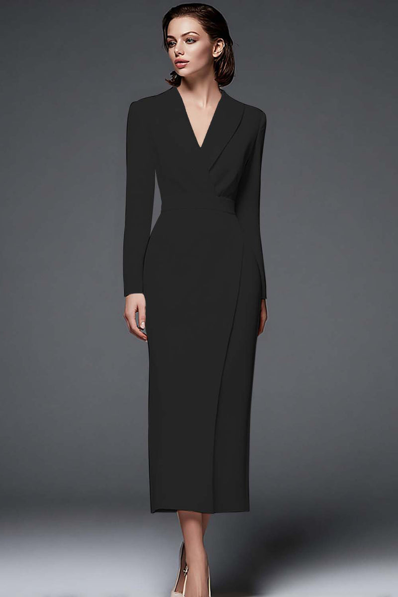 Load image into Gallery viewer, Queendancer Women Simple Ivory Pencil Long Blazer Dress with Sleeves Shawl Lapel Work Dress