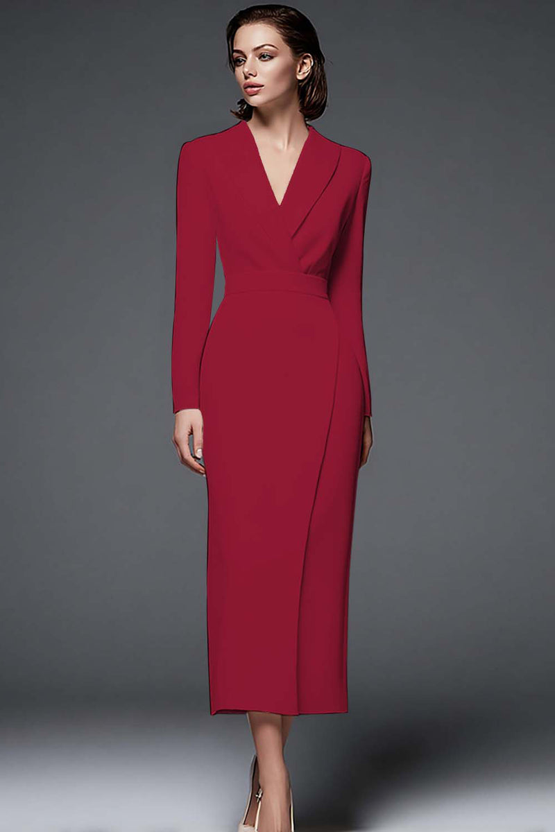 Load image into Gallery viewer, Queendancer Women Simple Ivory Pencil Long Blazer Dress with Sleeves Shawl Lapel Work Dress