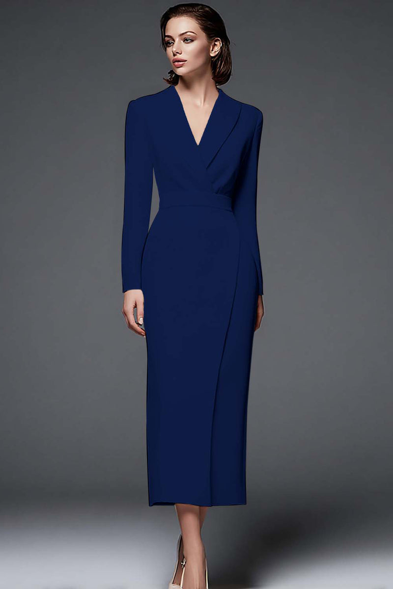 Load image into Gallery viewer, Queendancer Women Simple Ivory Pencil Long Blazer Dress with Sleeves Shawl Lapel Work Dress