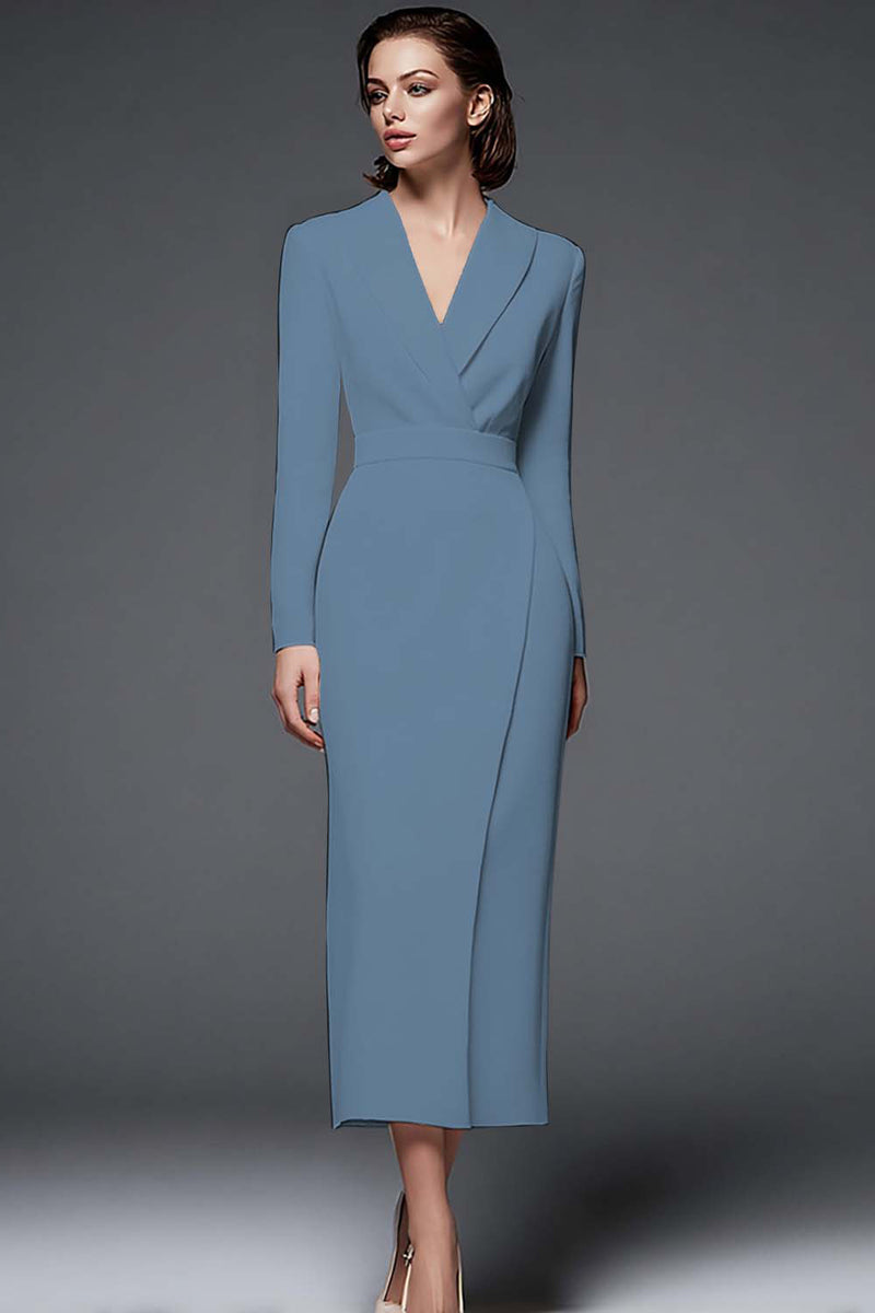 Load image into Gallery viewer, Queendancer Women Simple Ivory Pencil Long Blazer Dress with Sleeves Shawl Lapel Work Dress