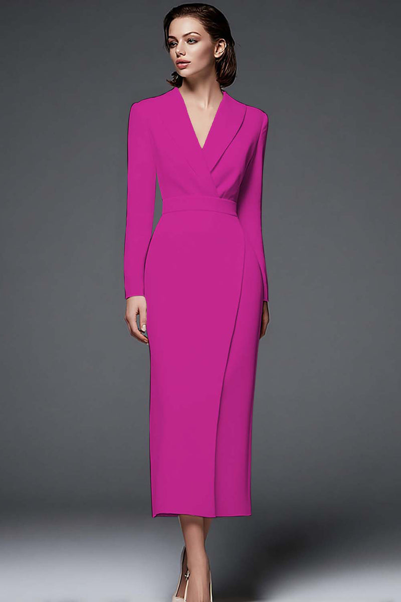 Load image into Gallery viewer, Queendancer Women Simple Dusty Rose Long Blazer Dress with Sleeves Pencil Shawl Lapel Work Dress