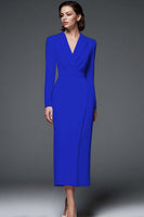 Load image into Gallery viewer, Queendancer Women Simple Dusty Rose Long Blazer Dress with Sleeves Pencil Shawl Lapel Work Dress