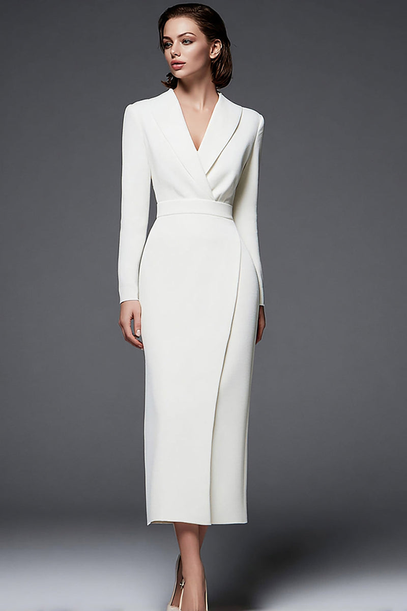 Load image into Gallery viewer, Ivory Simple Pencil Shawl Lapel Long Blazer Dress with Sleeves