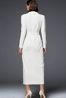Ivory Simple Pencil Shawl Lapel Long Blazer Dress with Sleeves