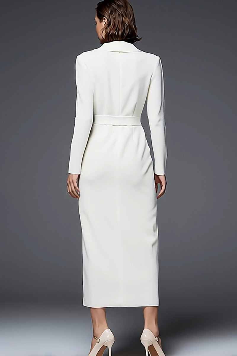 Load image into Gallery viewer, Ivory Simple Pencil Shawl Lapel Long Blazer Dress with Sleeves