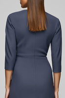 Load image into Gallery viewer, Twilight Bateau Neck Button Pencil Midi Work Dress with Slit