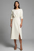 Load image into Gallery viewer, Ivory A Line Boat Neck Pencil Midi Work Dress with Slit