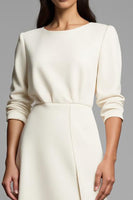 Load image into Gallery viewer, Ivory A Line Boat Neck Pencil Midi Work Dress with Slit