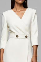 Load image into Gallery viewer, Ivory V-Neck 3/4 Sleeves Pencil Long Work Dress with Buttons