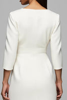 Load image into Gallery viewer, Ivory V-Neck 3/4 Sleeves Pencil Long Work Dress with Buttons