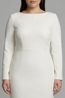 Load image into Gallery viewer, Plus Size Simple Ivory Pencil Bateau Neck Midi Work Dress with Slit