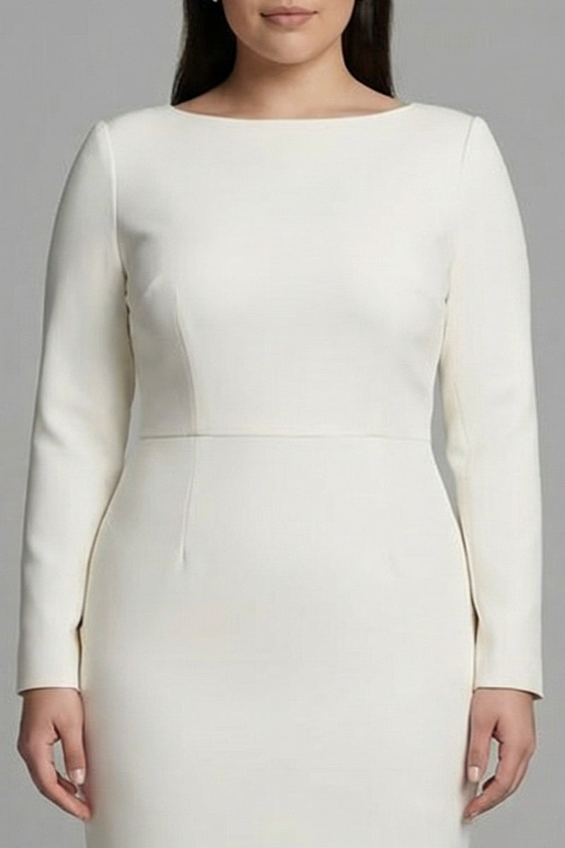 Load image into Gallery viewer, Plus Size Simple Ivory Pencil Bateau Neck Midi Work Dress with Slit