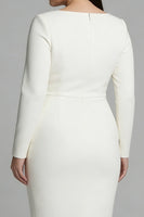 Load image into Gallery viewer, Plus Size Simple Ivory Pencil Bateau Neck Midi Work Dress with Slit